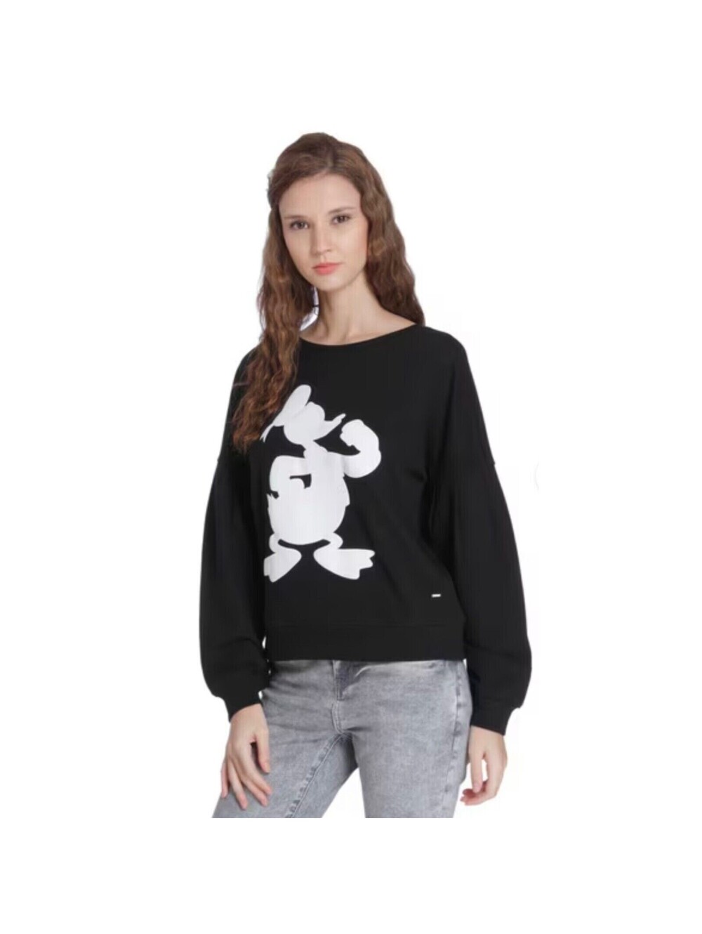 Only Disney Donald Duck womens Medium sweatshirt crewneck pullover black lace up
